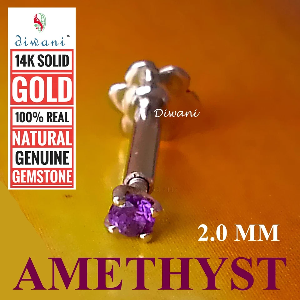 Diwani 2,0 mm Amatista Natural Boda Nariz Labret Pin Piercing Anillo Perno Foto 2 de 4