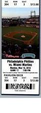 Miami Marlins vs Philadelphia Phillies 5/16/2016 Full Ticket Citizens Bank Park