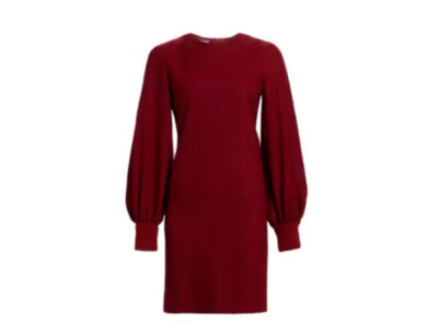 AKRIS Punto Ruby Red Long Balloon Sleeve Wool Shift Dress 6US S = 10UK F38 IT42