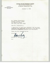 Judge Wallace S Gourley Sign Herman Finkelstein Letter District Court ASCAP '65