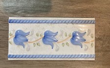 Pack of 5 Decorative Ceramic Border Tiles - Blue Tulip Floral with Rope Edge 