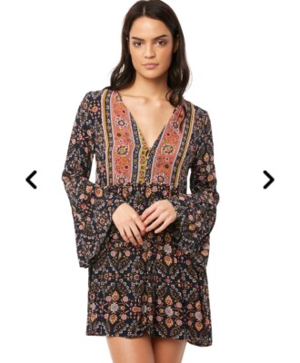 Tigerlily Dress Womens 8 Paisley Floral Zareen Boho Hippie Festival Flared Sleev