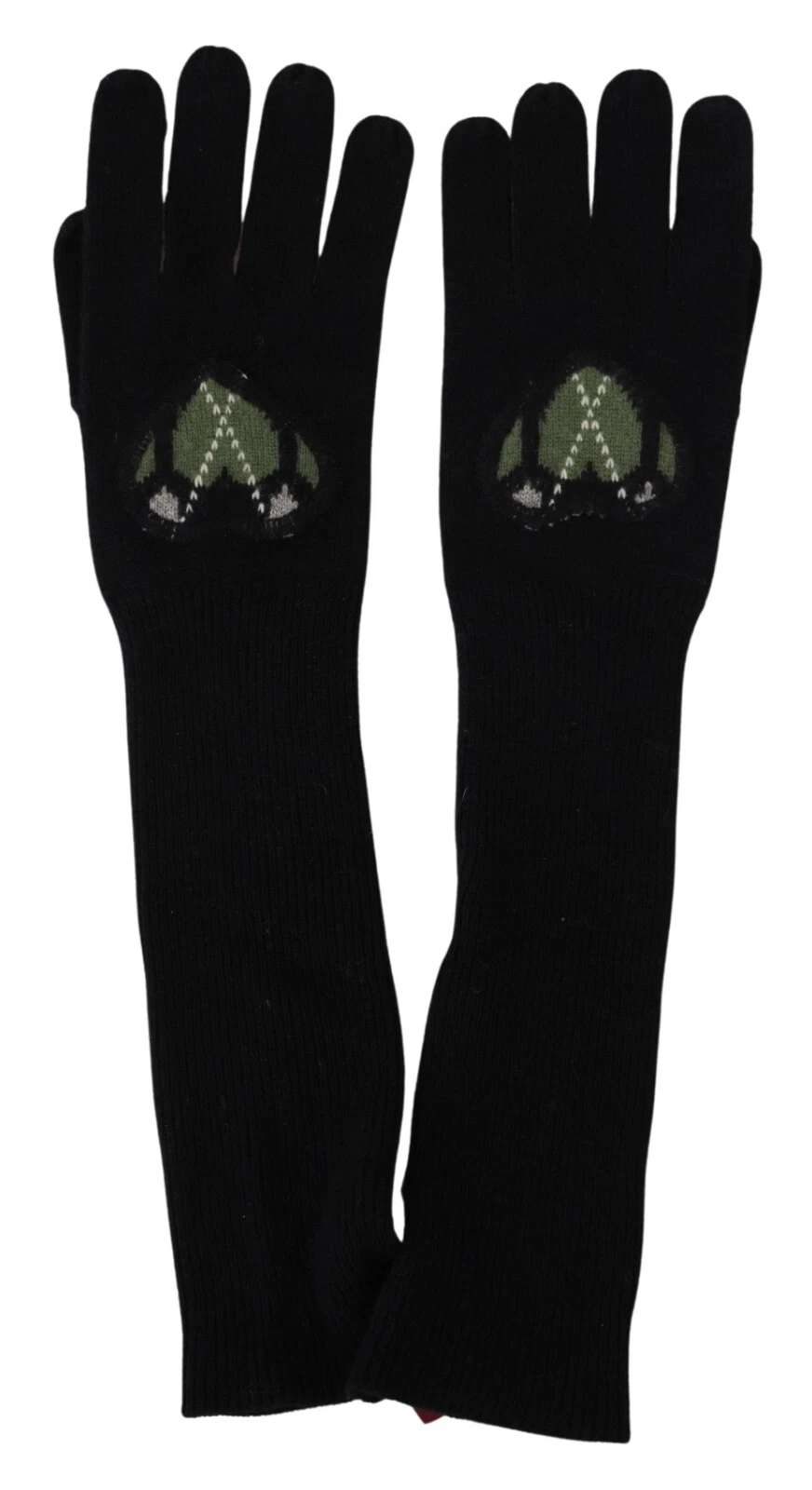 BEAYUKMUI Gloves Wool Knitted Black Heart Elbow Length Mitten One Size 250usd