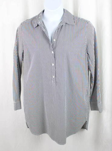 J. McLaughlin Black White Striped Cotton Blend Half Button Long Sleeve Top XL - Picture 1 of 4