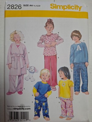 Pajamas Shirt Pants Robe AA 6M 1/2 1 2 3 Simplicity 2826 Sewing Pattern Sleep