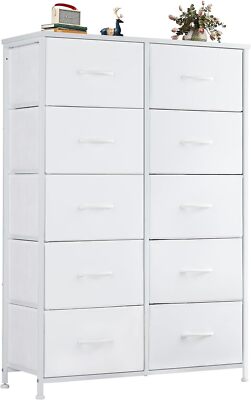 Drawer Dresser,Clothes Storage w/ 10 Fabric Bins & Wooden Top,Bedroom Furniture