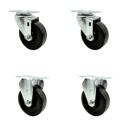 4 Inch Phenolic Wheel Swivel Top Plate Caster Set with 2 Rigid Service Caster