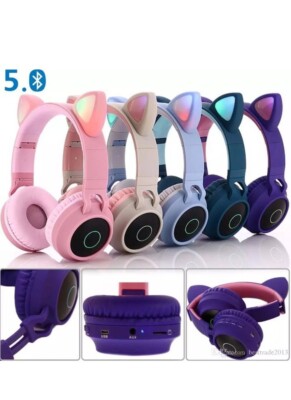 Kopfhörer Katze Bluetooth Für Kinder Musik Fernseher Gaming PS5 Drahtlos LED