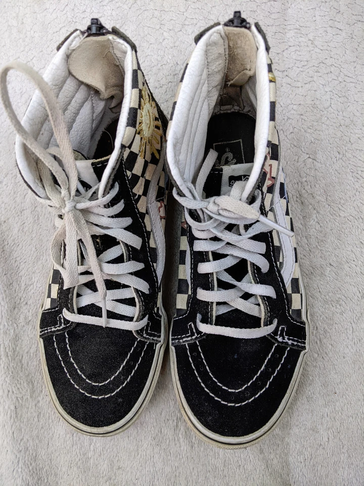 Vans Skateistan Sk8 Hi Niños 3 34 Cuadros Negro Blanco Entrenadores Cremallera Foto 2 de 4