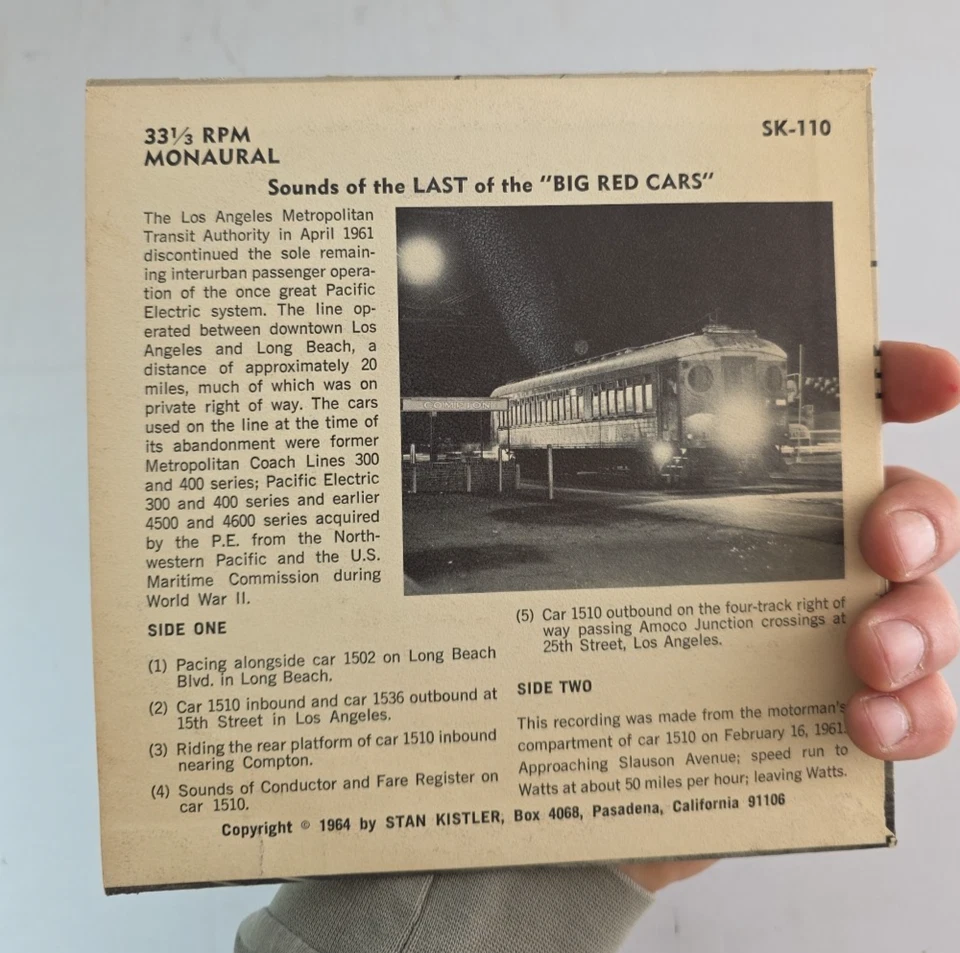 Stan Kistler Last of the Big Red Cars 7" Rare 33 1/3 Locomotive Train Sounds - Image 2 of 4