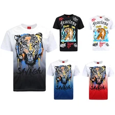 Victorious Men's Casual Fearless and Savage Tiger Print T-Shirt TS7458 TS7469