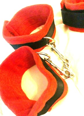 2 Red & Black Ankle & Wrist Costume Handcuffs Sexy Cuffs Adjustable, Fun NEW
