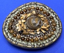 Multiple Shades Of Brown Green Stone - Round Vintage Centerpiece Belt Buckle