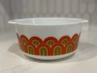 Pyrex #344 Casserole Bowl Arches Fish Scale Modern Orange Gold 3 Quart Made USA