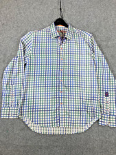 Robert Graham X Button Up Shirt Mens XL White Green Check Flip Cuff Tailored Fit