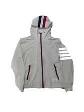 Thom Browne Men’s White 4-Bar Hooded Windbreaker Jacket Size 1