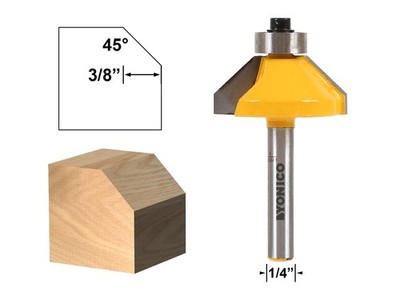 45 Degree Chamfer Edge Forming Router Bit - 1/4'' Shank - Yonico 13105q