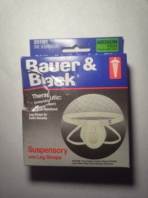 NEW/SEALED Bauer & Black Suspensory Leg Straps Cotton Adjustable Waistband M 0 2