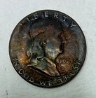 1963 Silver Ben Franklin Half Dollar, Uncirculated, Deeply Toned Obverse