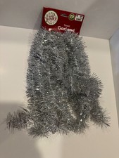 Holiday Time Tinsel Garland Silver Snow Mix Frosted 20 Ft Christmas Decor