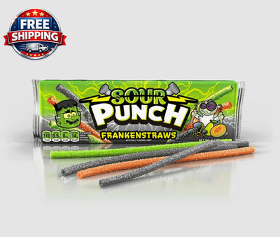 Frankenstraws, Halloween Sour Candy Straws, Assorted Flavors, 3.2 Ounce Pack