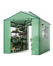 Walk-In Greenhouse Outdoor Portable Steel Frame PE Cover Zip Door Mesh Windows