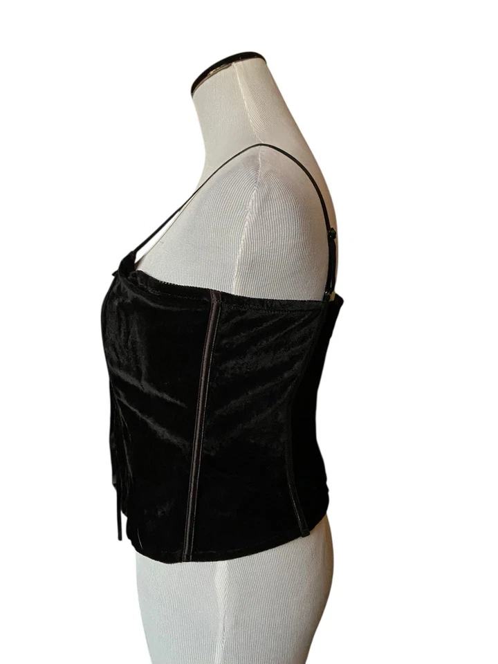 Black Velvet Lace-Up Corset Top Size L Gothic Y2K Vamp Witchy Bustier Sexy Club - Image 3 of 4