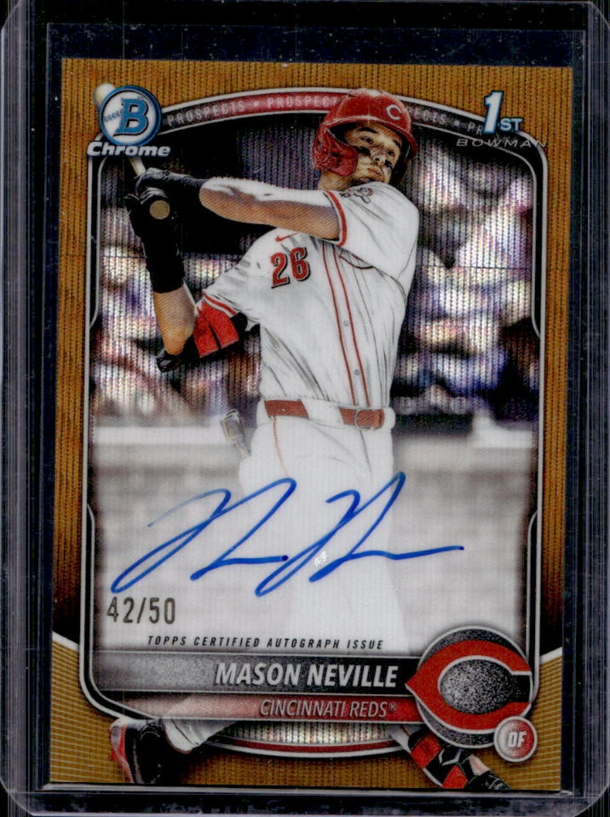 2025 Bowman Draft Mason Neville Chrome Auto Gold Wave Refractor 1st #/50 Reds