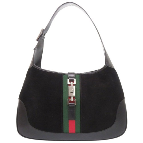 AUTHENTIC GUCCI 00963 Jackie Hand Bag Black Suede/Leather