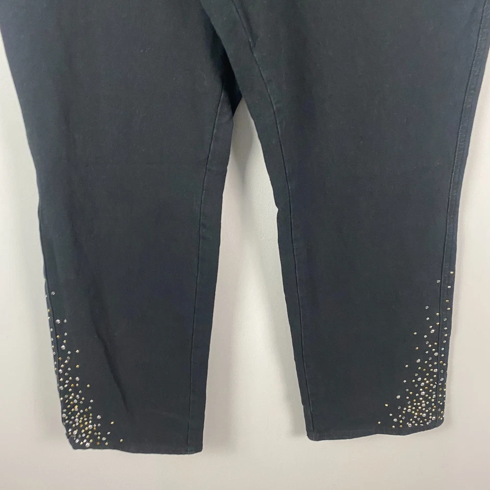 Quacker Factory DreamJeannes Straight Leg Embellished Pants Size Large Black - Image 3 of 4