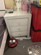 Glass Mirrored Bedside Tables Set of Two, Three Drawer Nightstands