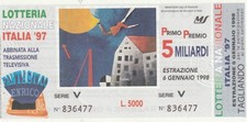 BIGLIETTO - LOTTERIA NAZIONALE-ITALIA 97- ESTRAZIONE 06/01/1998