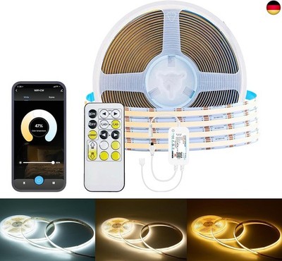 YSRSAI WIFI CCT COB LED Strip, 5-Meter dimmbar 2700K - 6500K 24V einstellbare