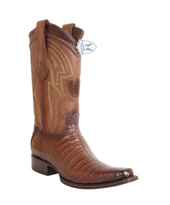 Wild West Men's Genuine Caiman Belly Western Boots European Square Toe Wide EE