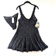 Cinema Etoile Lace Chemise Nightie Womens Sz XL Black Underwire Stretch NEW NWT