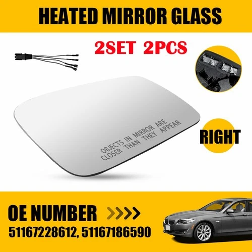 2X Passenger Side Power Heated Mirror Glass For 2010-16 BMW 528I 535D 640I 760LI