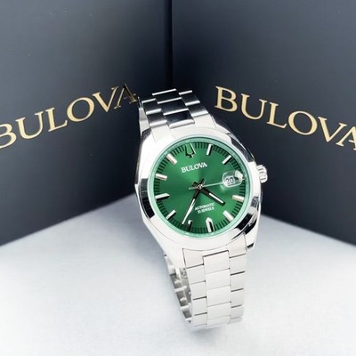 Bulova Surveyor 96B429 Automatic Green Dial Stainless Steel Watch 39MM