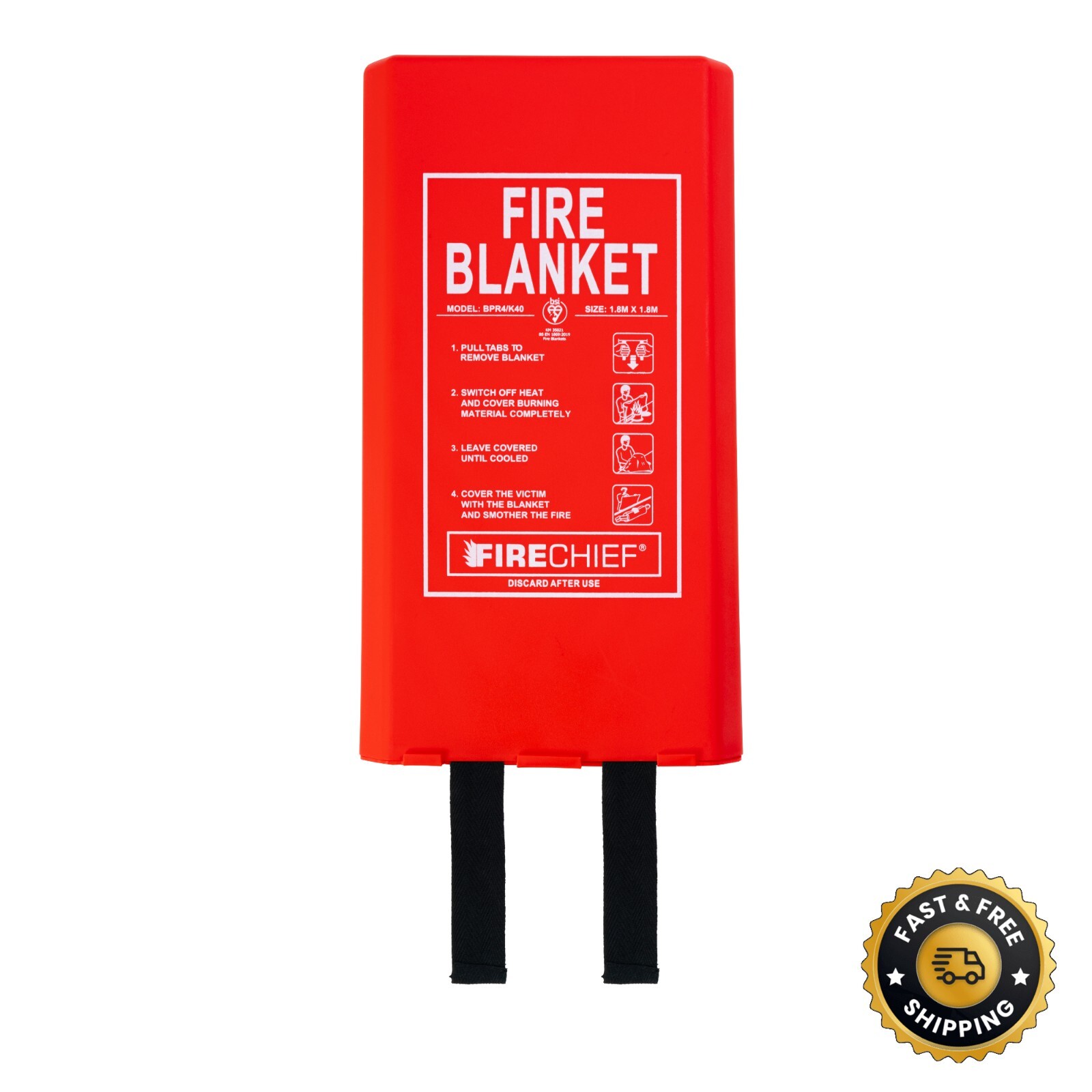 Firechief 1.8m x 1.8m Fire Blanket - Rigid Case (BPR4/K40) - Red - Glass Fibre - Image 2