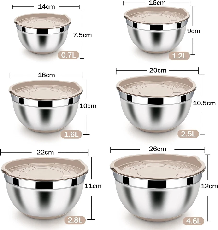 Schüssel Set 6x Edelstahl Rührschüssel Salatschüssel mit Luftdichte Deckel B923 - Bild 2 von 4