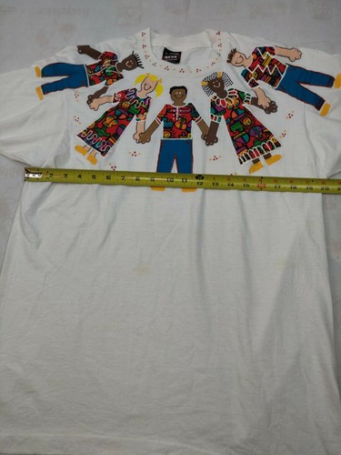 Vtg Tshirt Hand Painted World United 1980s Fruit Of The Loom Best Blue 50/50 L - Picture 4 of 8
