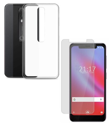 For VODAFONE SMART N10 TEMPERED GLASS SCREEN PROTECTOR + CLEAR SILICONE TPU CASE