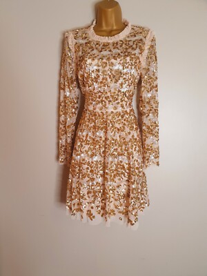 slim fit dress slacks Needle & Thread Girls Raindrop Sequin Dress in Gold main image 0