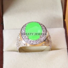 Jade Oval Cut Gemstone With 925 Sterling Silver Ring For Men's #B134