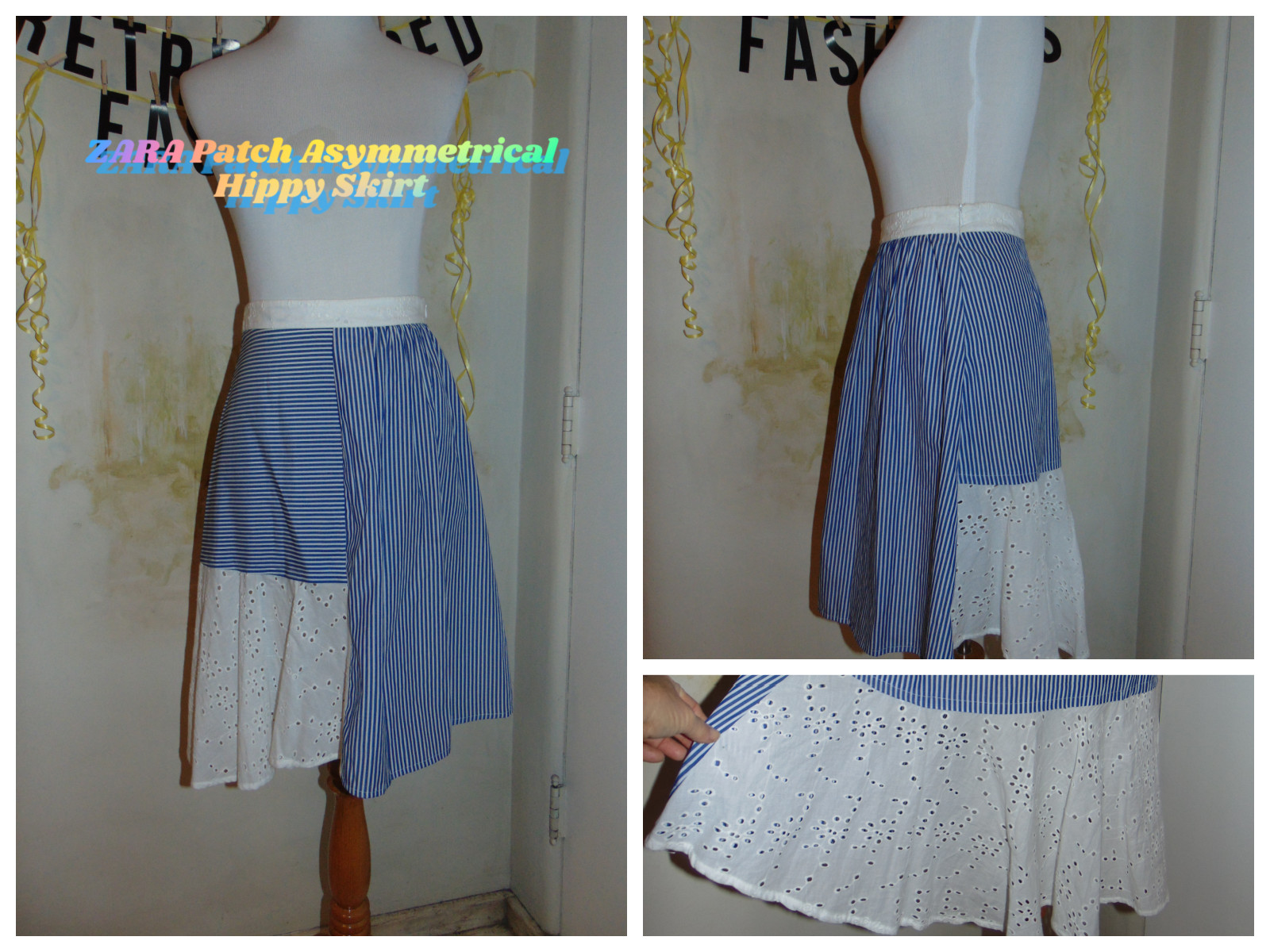 ZARA Basic Blue White Striped Patch Styled Asymme… - image 1