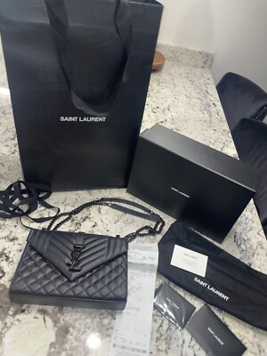 Saint Laurent Envelope Medium In Quilted Grain De Poudre Embossed Leather YSL