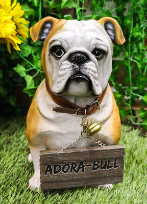 Ebros Max Realistic Large English Bulldog Statue Adorable Sitting Dog 12'' Tall