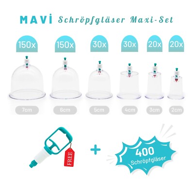 Mavi Schröpfen Set, 400 Schröpfgläser+Pumpe, Hacamat Kupa Seti,Schröpfgläser Set