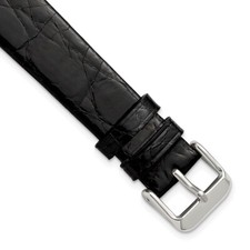 DeBeer 19mm Black Flat Genuine Crocodile Silver-tone Watch Band