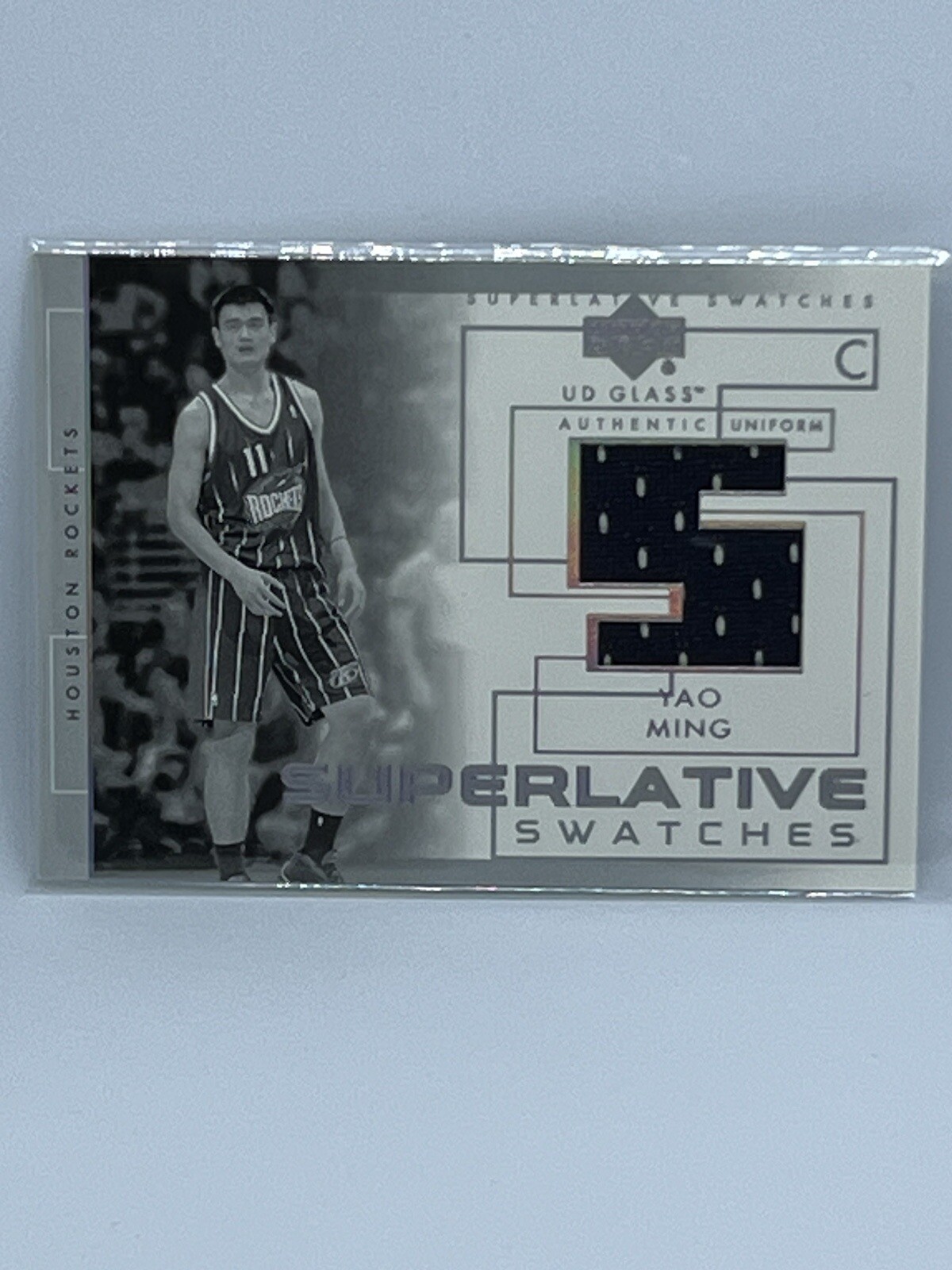 YAO MING 2003-04 UD GLASS SUPERLATIVE SWATCHES JERSEY CARD HOUSTON ...