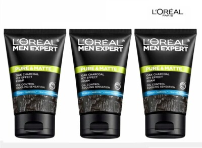 L'OREAL PARIS MEN EXPERT Pure & Matte Oak Charcoal Black Icy Effect Foam x 3